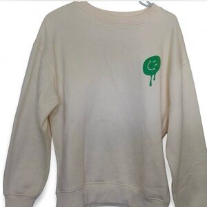 Cream Sweatshirt with Green Smiley Graphic